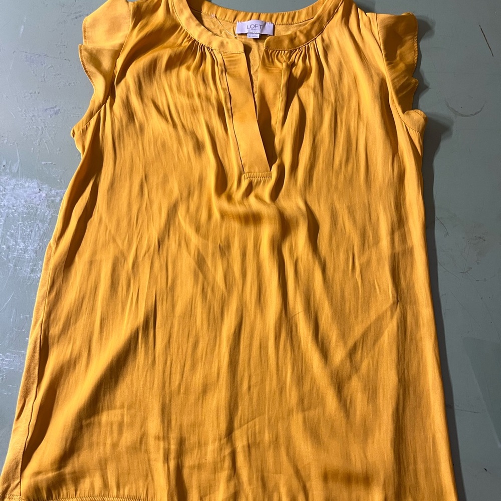 LOFT Gold Cap Sleeve Blouse with Mandarin Collar